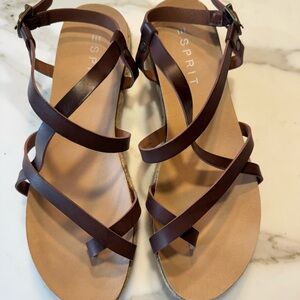 Esprit Women's Dark Brown Multi-Strap Leather Sandals